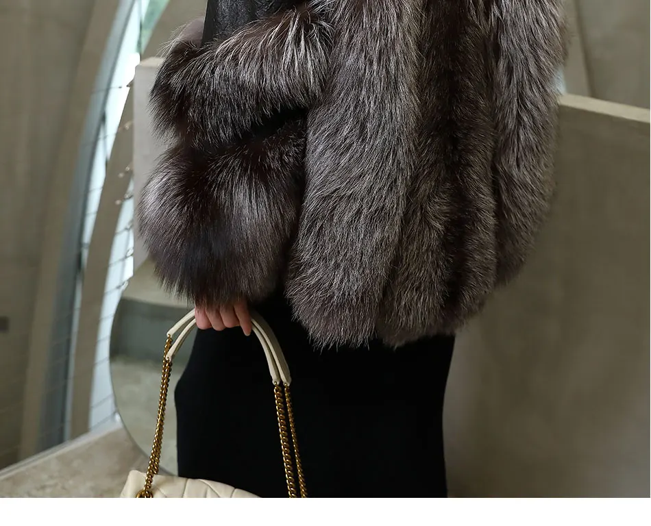 Woman Winter Real Silver Fox Fur Jacket Fashion Sheepskin Fur Coat Plus Size Genuine Lambskin Fur Warm Outerwear ladies parka coats
