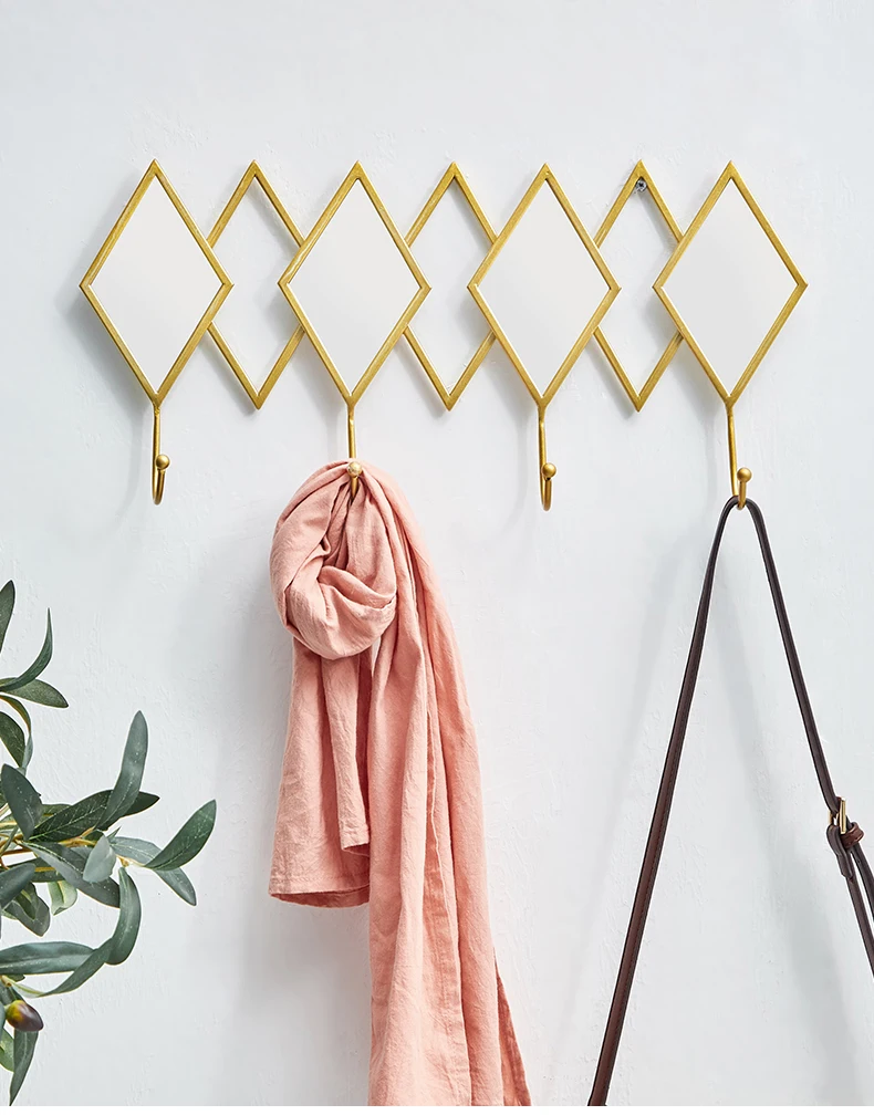 Creative key hook bathroom bedroom wall household door hanging clothes wall hanging wall Golden Baking Paint Remove Paint by Han