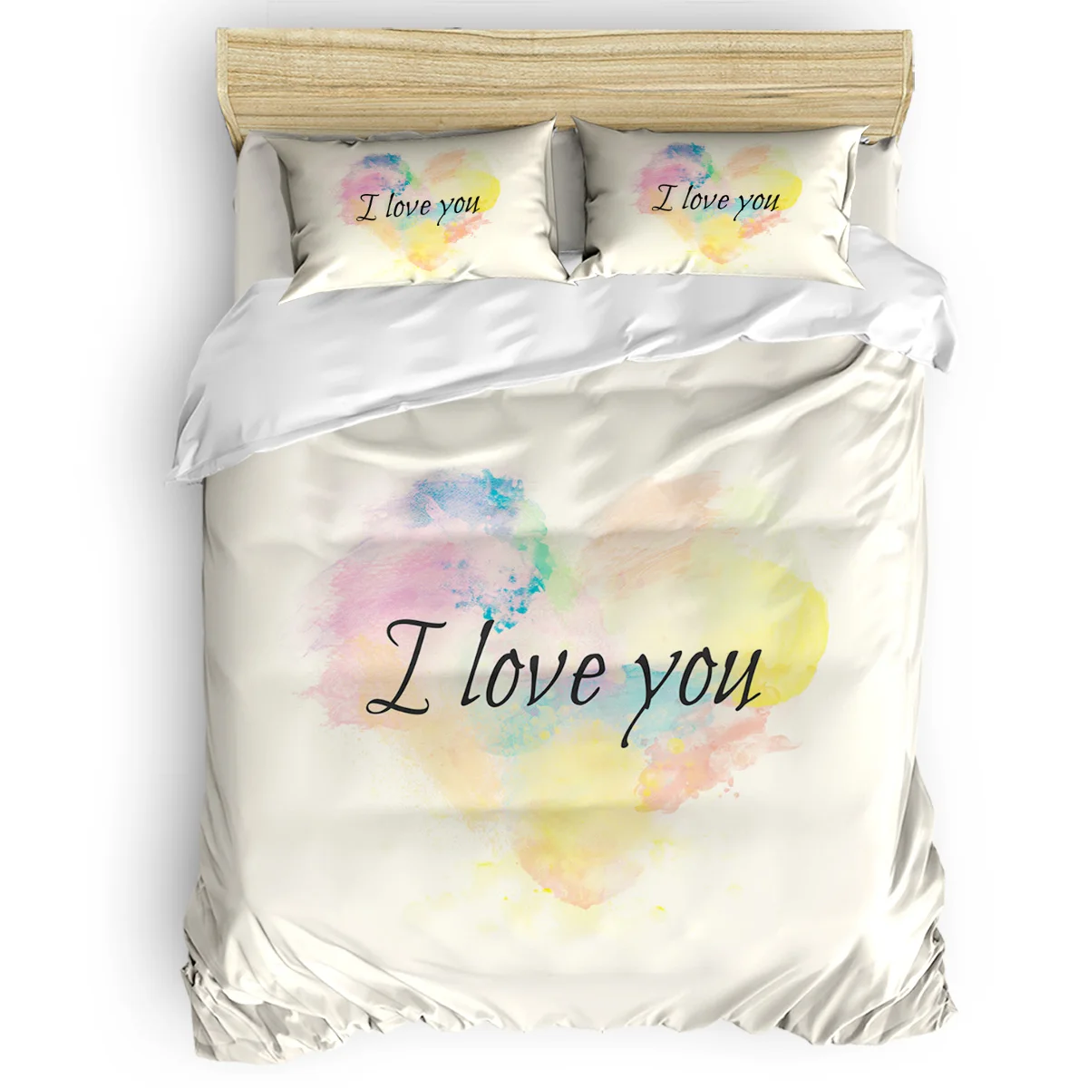 

Valentines Day Watercolor Hearts Pattern Duvet Cover Set 3/4pcs Bedding Set Bed Sheet Pillowcases Cover Set