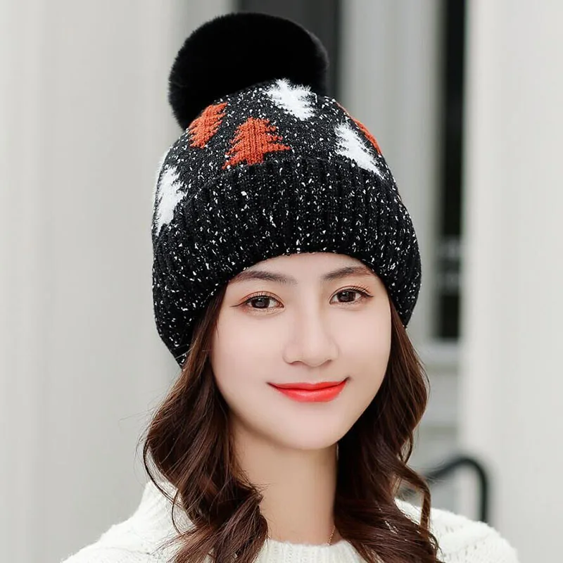 BINGYUANHAOXUAN новые зимние шапки вязаные толстые шерстяные теплые рождественские толстые наборы шарф шапка для женщин или девочек 2 шт. теплый комплект - Цвет: Hat black