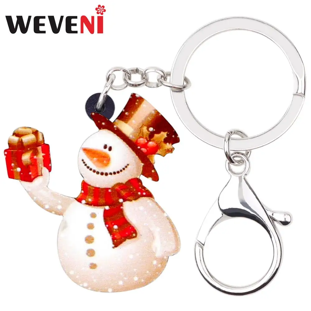 

WEVENI Acrylic Christmas Snowman Gift Box Key Chains Keychains Rings Pendant Jewelry For Women Girls Wallet Car Bag Charms Gift