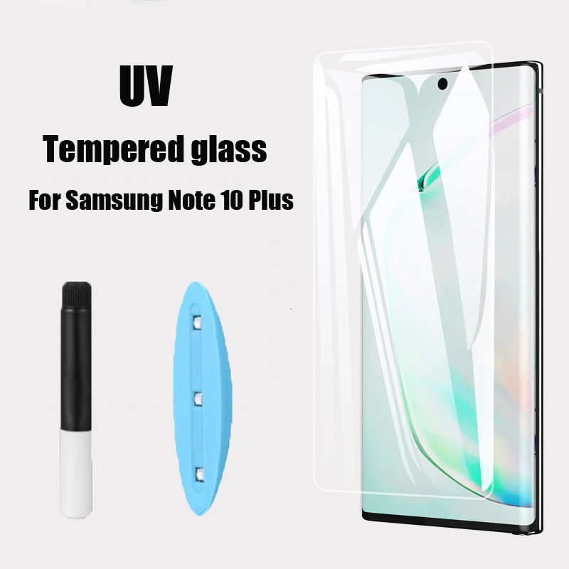 

Clear Curved UV Liquid Full Glue Tempered Glass For Samsung Note 10 Plus Mobile phone protection For Note 10 Screen Protector