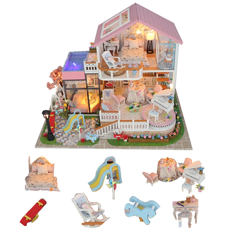 diy wooden doll house big miniature child doll house toy garden