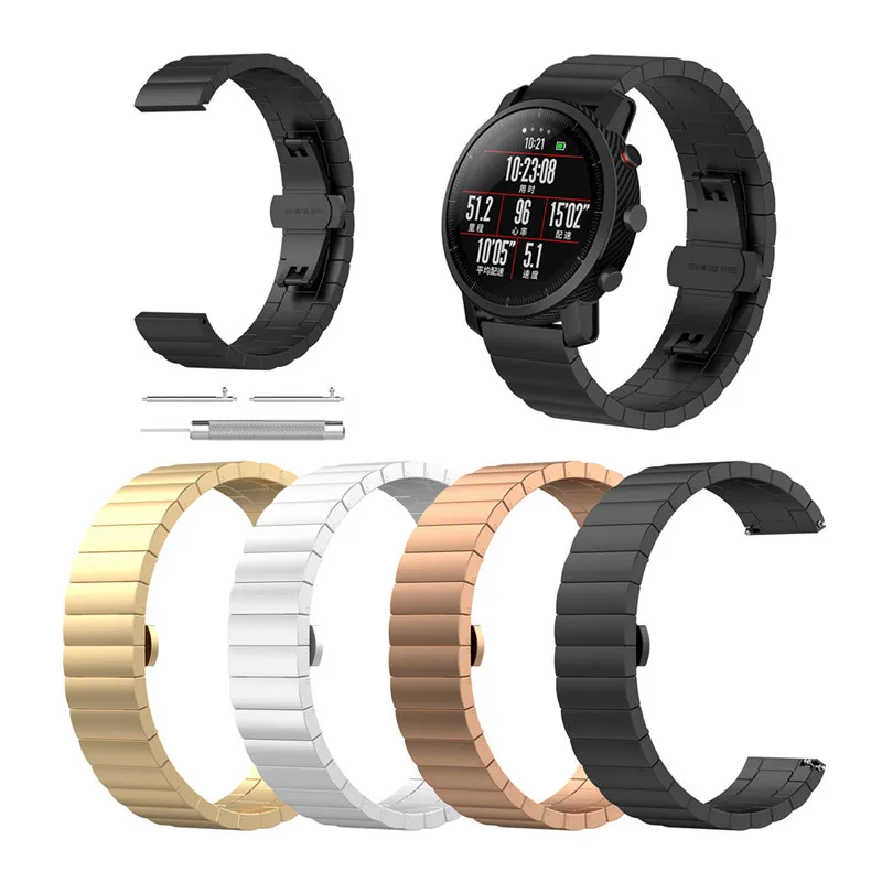 Металлический ремешок из нержавеющей стали для Xiaomi Huami Amazfit GTR 47 мм Смарт-часы браслет для Amazfit Bip/Stratos 3/2 2 S/Pace/GTS
