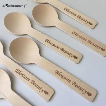 

Wholesale Mini Spoons Wood Disposable 1000pcs Custom Engraved Bars Cafe Restaurant Coffee Dessert Beauty Spoon Personalize Spoon