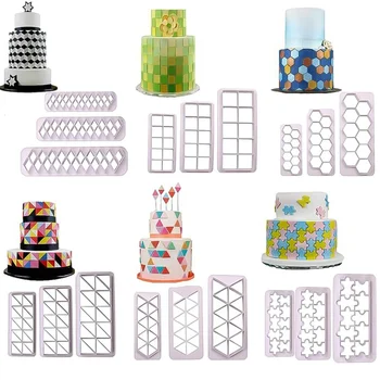 

3pcs Square Geometric Cutters Fondant Cookie Cutter Geometry Cake Mold Fondant Mold Cake Decorating Tools Baking 6 Designs