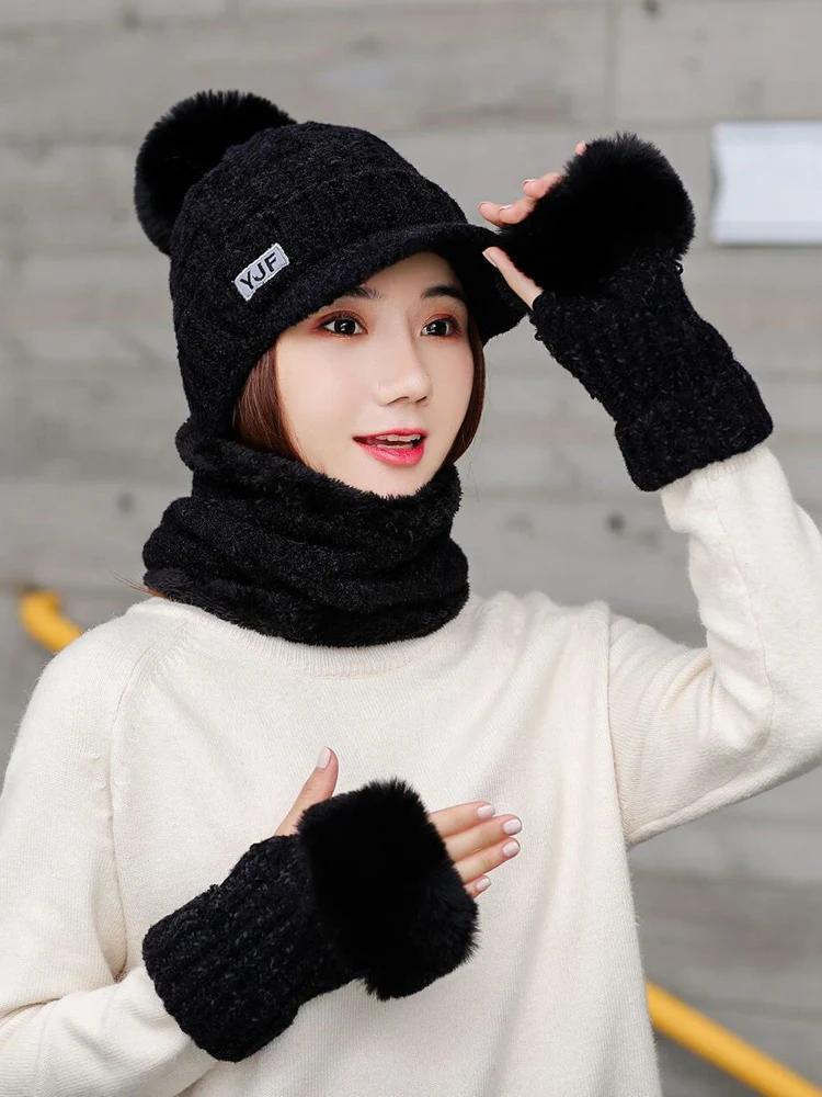 Зимняя шапка Skullies Beanies шапки для женщин синель шерсть шарф перчатки головные уборы, Балаклава маска Knitted шапка вязаная