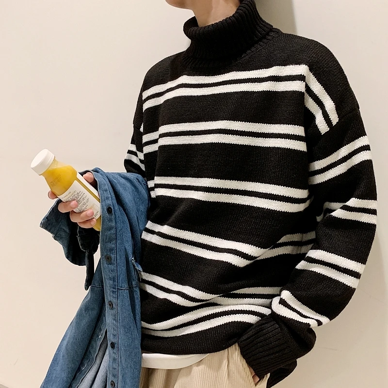 UYUK Autumn And Winter Loose Casual Trend High Collar College Wind Stripe Stitching Knit Sweater Hombre Clothes Man UYUK Autumn And Winter Loose Casual Trend High Collar College Wind Stripe Stitching Knit Sweater Hombre Clothes Man