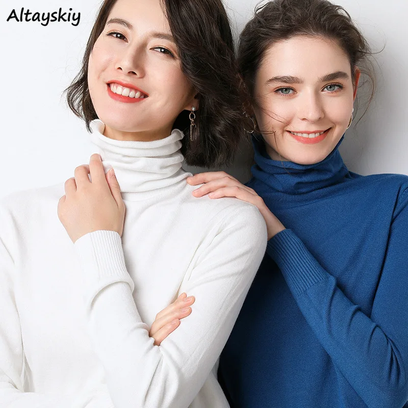 

Turtleneck Pullovers Women Slim Solid Simple Basic Knitwear Autumn Office Ladies Cozy Elegant Knitted Sweaters Stretchy Casual