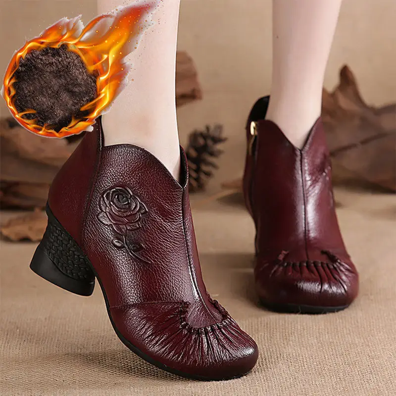 GKTINOO/осенне-зимние женские ботильоны из натуральной кожи; женская повседневная обувь; женские водонепроницаемые теплые зимние ботинки; женская обувь - Цвет: 52056 red