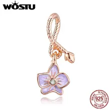 WOSTU подлинное серебро 925 пробы фиолетовые фаленопсис Шарм бусины