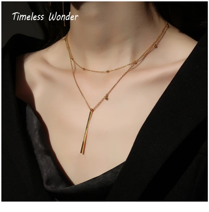 

Timeless Wonder Titanium Layered Beaded Chains Bar Necklace Women Stainless Steel Jewelry Gothic Gold Boho Top Trendy Ins 3221