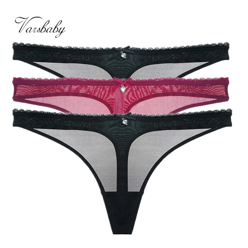 

Varsbaby thong transparent underwear solid see-through briefs low-rise G-string S-2XL panties 3pcs/lots