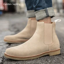Golden Sapling Chelsea Boots Men Genuine Leather Leisure Footwear Concise Men's Ankle Boots Vintage Casual Wedge Platform Shoes