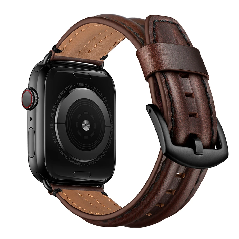 Ремешок из натуральной воловьей кожи для Apple watch band 44 мм 40 iwatch 5 4 3 2 1 Аксессуары loop 38
