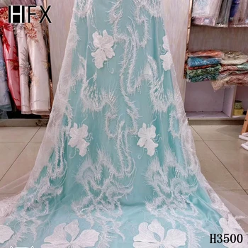 

HFX Heavy Beaded lace fabric Handmade 3D Flower White lace fabric Nigerian fabric for Wedding Dresses Bridal lace fabric F3500