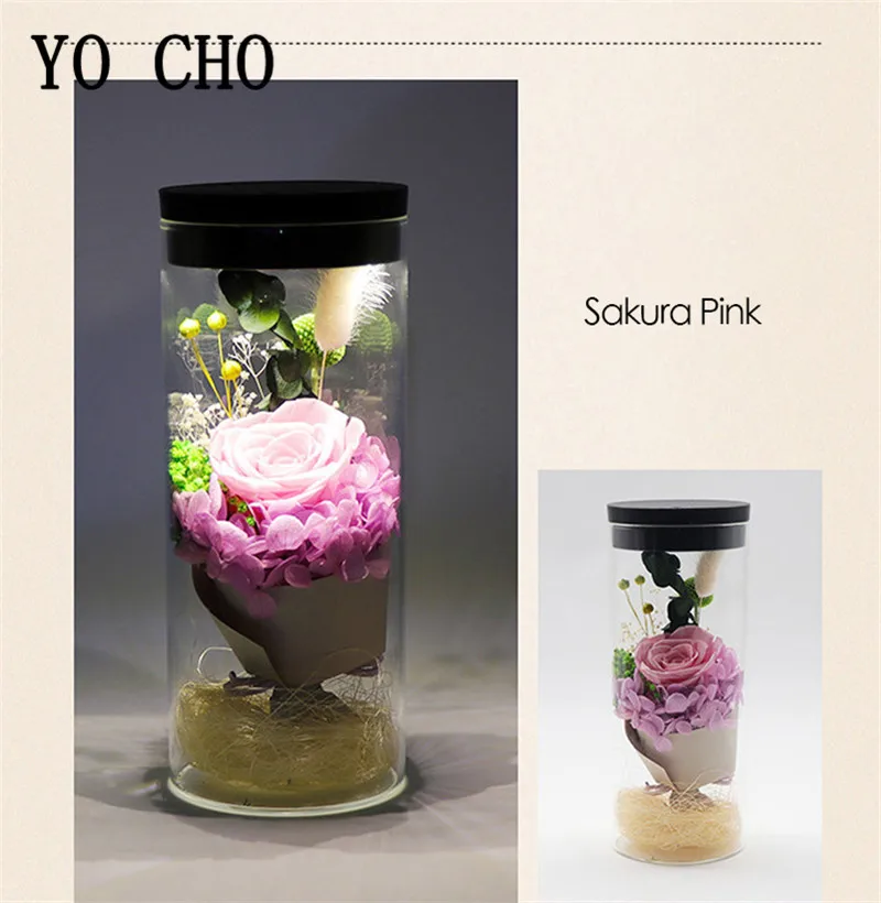 YO CHO Eternal Flower настоящая Роза в стеклянном куполе светодиодный светильник красочные рождественские украшения подарок на день Святого Валентина сенсорный переключатель