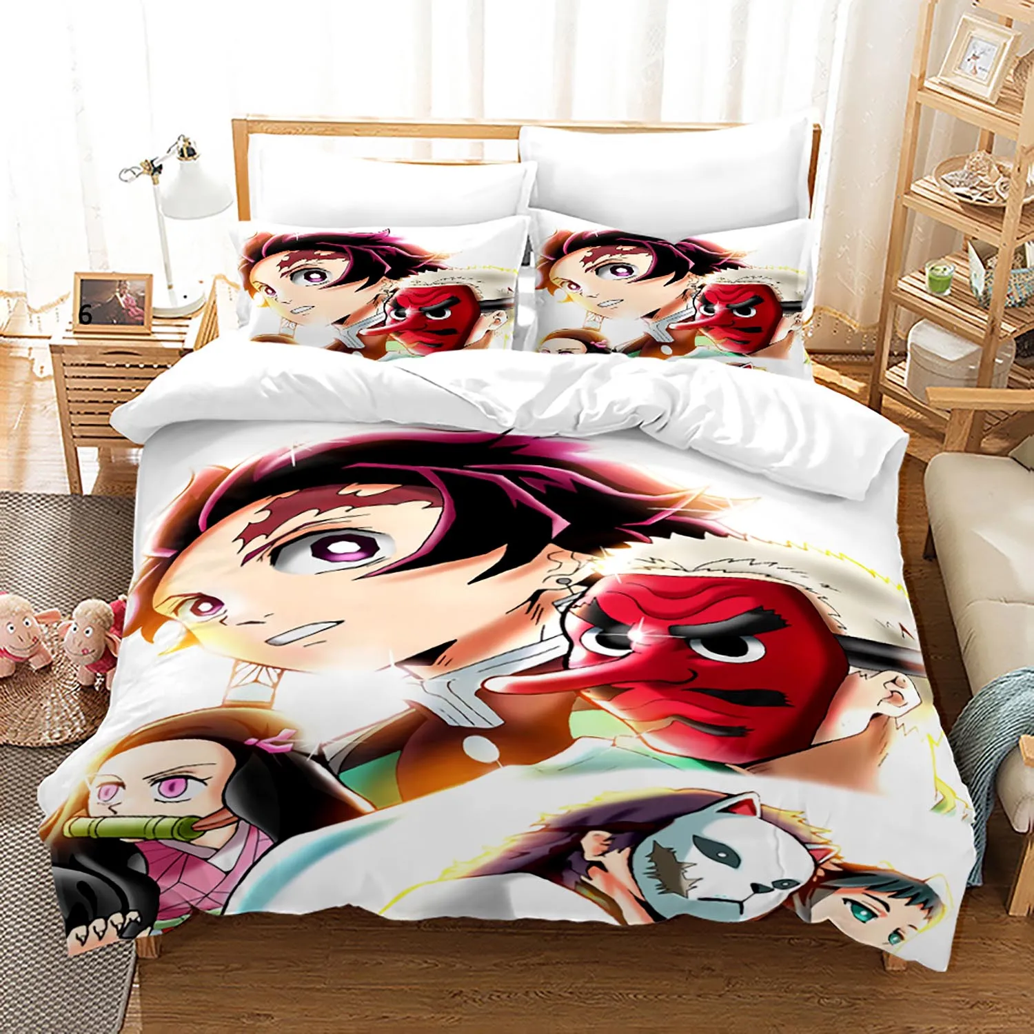 Demon Slayer Bedding Set Single Twin Full Queen King Size Demon Slayer Bed Set Children Kid Bedroom Duvetcover Sets 3D Print 025