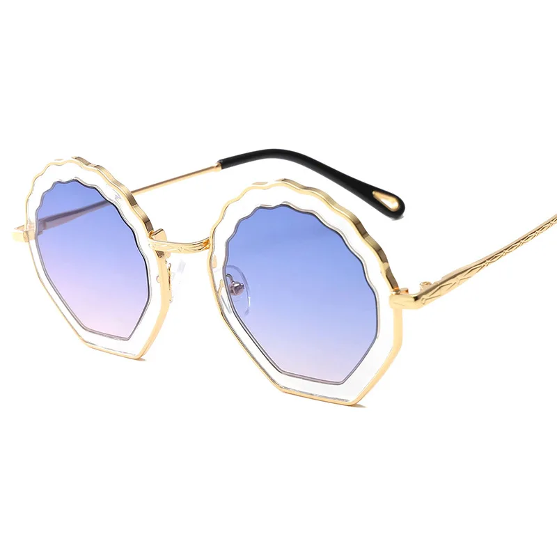 SOL DE ORO круглая оправа гофрированные очки Полигон цветок форма Солнцезащитные очки женские элегантные оригинальные солнцезащитные очки - Цвет линз: BLUE