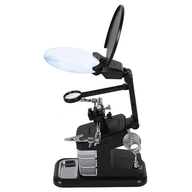 Soldering Iron Welding Magnifying Glass 2 LED 3X 4.5X 25X Helping Hand Rework Magnifier with 3 Tools Boxes Desk Station Repair FDJ0042-1