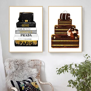 

Fashion Bag Illustration Canvas Prints And Posters Modern Vogue Magazine Books Art Painting Wall Pictures Living Room Decor