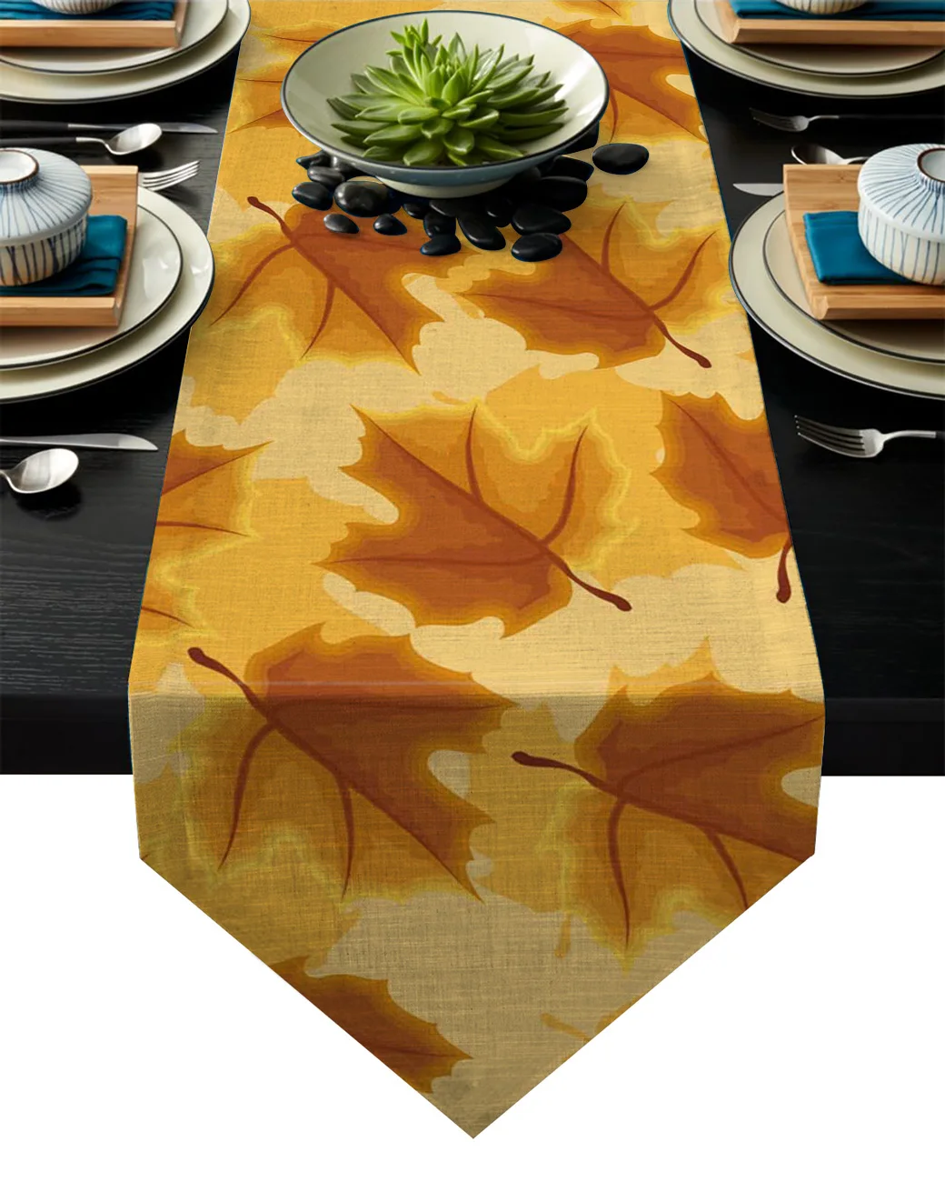 Modern Floral Tablecloth Autumn Maple Leaves Table Runner For Wedding