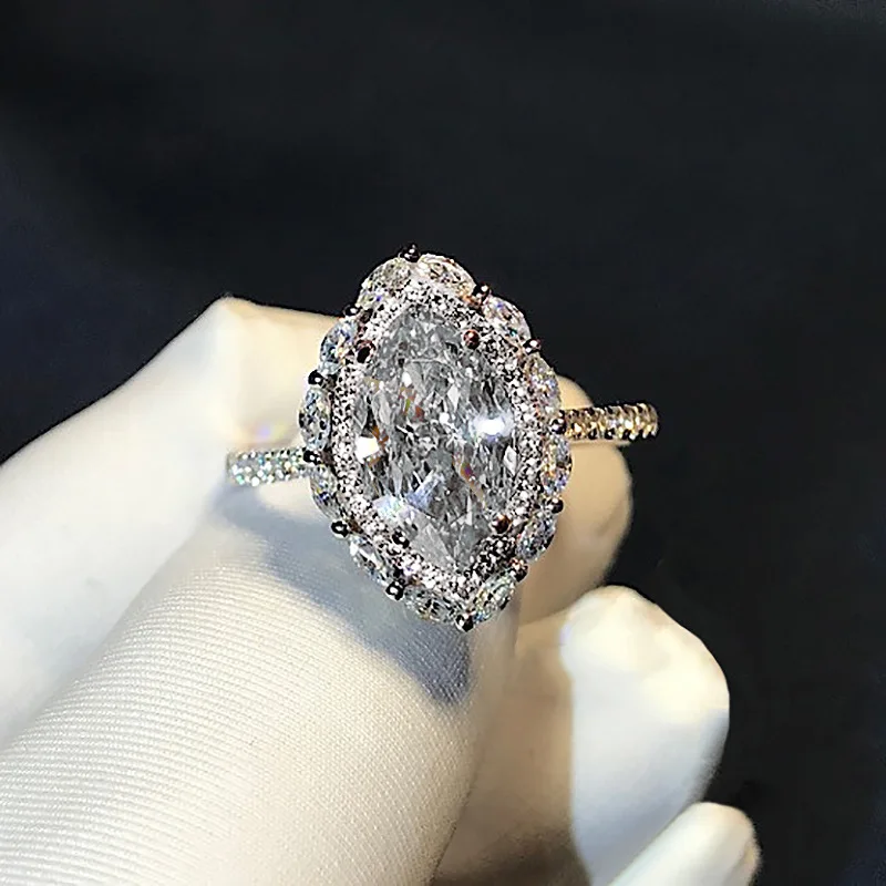 Женское Обручальное Кольцо Marquise cut обручальное кольцо из стерлингового серебра