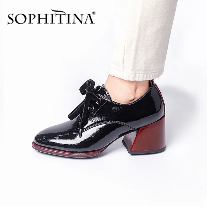 Женские туфли лодочки SOPHITINA удобные офисные на шнуровке круглый носок квадратный