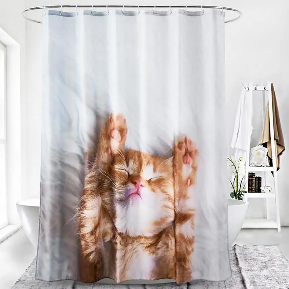 Shower Curtains Polyester Decorative Bathroom Waterproof Mold-proof Anti-Bacterial 12pcs Hooks Privacy Protection 72x72inch - Цвет: Cat
