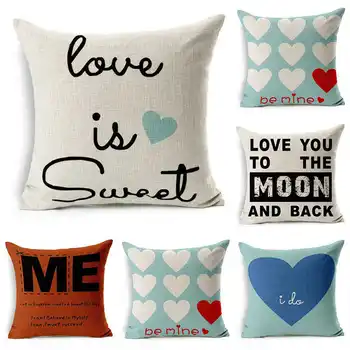 

Letter LOVE YOU Heart Cotton Linen Pillowcase Textile Throw Printed Pillow Cover for Home Office Sofa Seat Decor