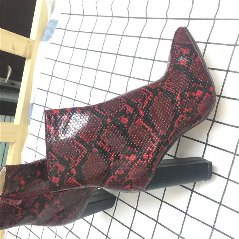 burgundy snake print boots