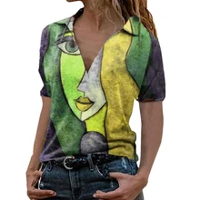 2020 Picasso Dreams V-Neck Top Print Casual Blouse for Women Pullover Short Sleeve Top Round Neck Sweatshirt