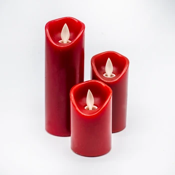 

3 PCS Red Wax Led Candles On Batteries With Flickering Flame Flameless Decorative Fake Christmas Electric Candle Home Decor