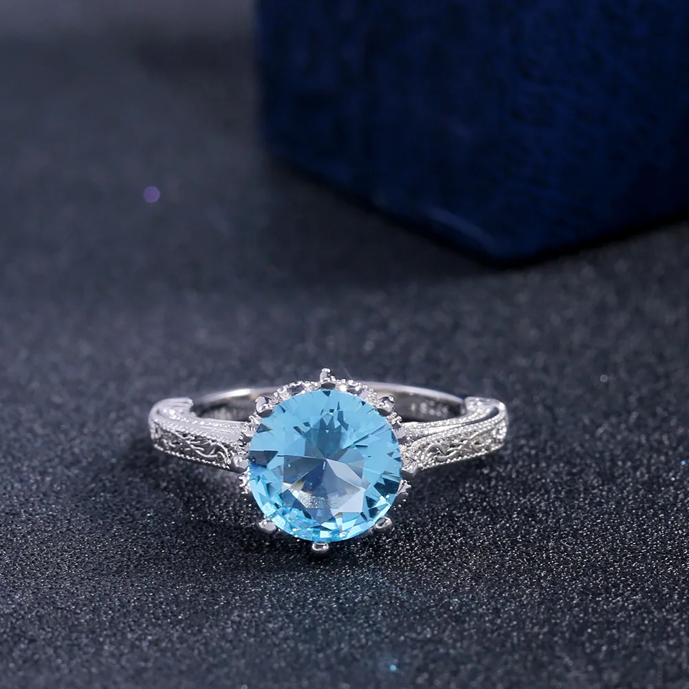 Голубое кольцо с кристаллами, кубический циркон, кольца bague, женские обручальные кольца anillos mujer, посеребренное кольцо для женщин, ювелирные изделия