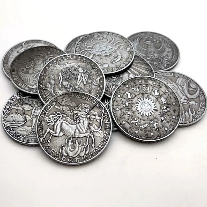 Commemorative Coin Creative Twelve Constellations Zodiac Coin Challenge Silver Plated Commemorative Coins Set Home Decor Crafts Art Collection Gift