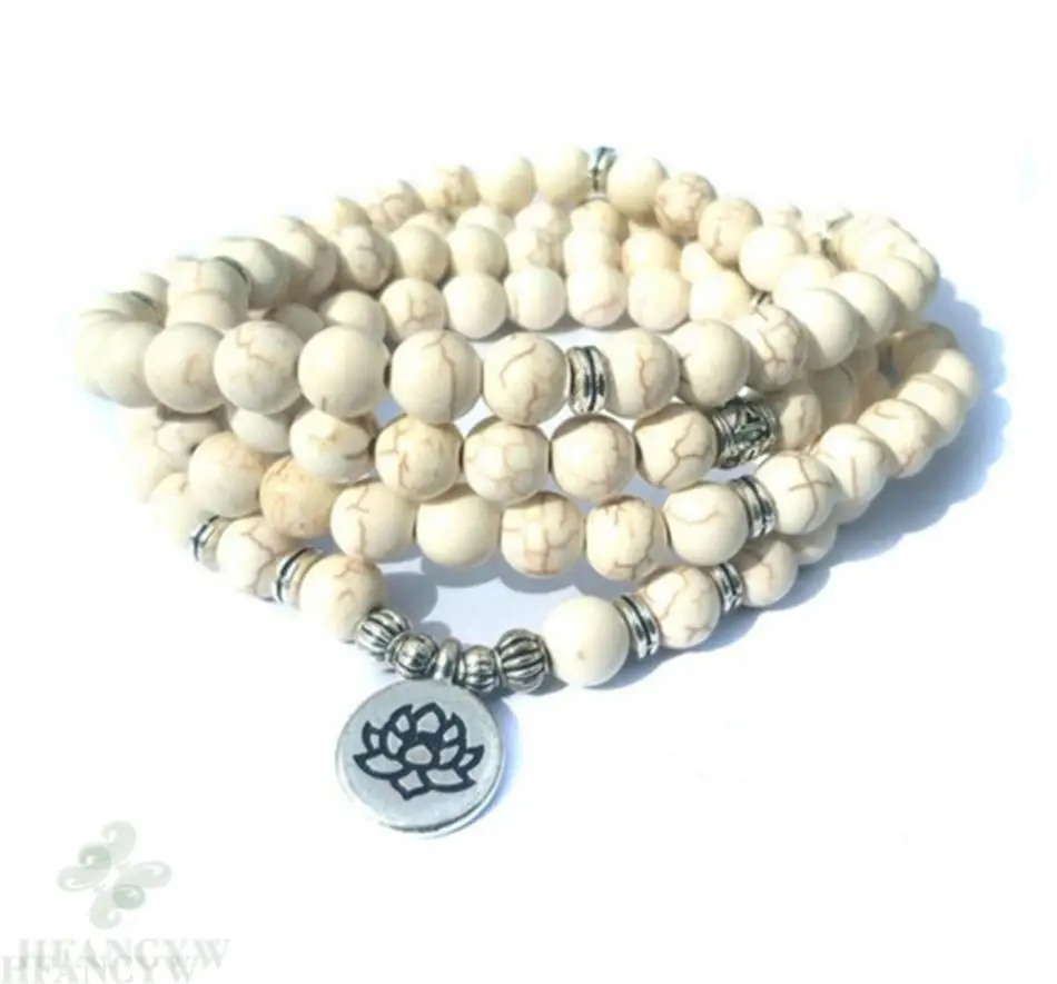 

6mm White Turquoise howlite 108 Beads Mala Bracelet Ruyi Stress Cuff Wrist Prayer Men