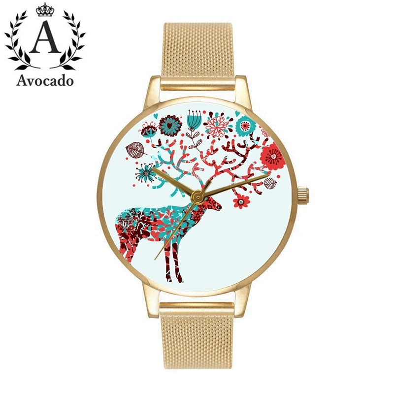 

Colors Elk Watches Gold Stainless Steel Women's Watch Fashion Casual Ladies Kids Children Quartz Wristwatch Christmas Gifts