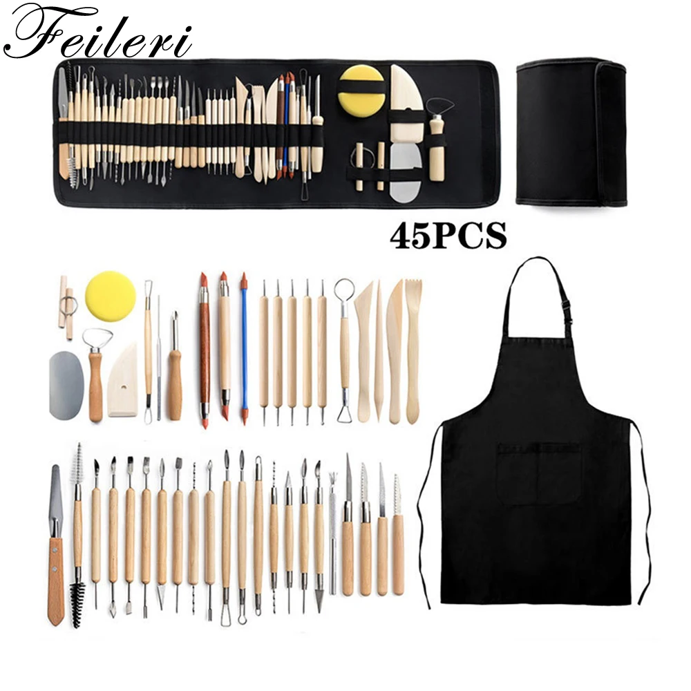 45pcs Carved Tools Sculpting Kit Carving Knife Scraper Pottery Ceramic