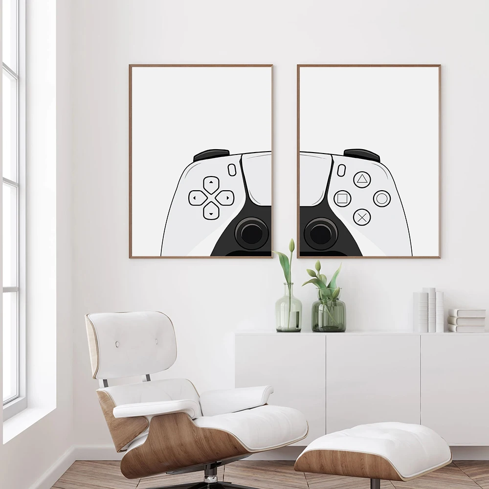 

Black White Boy Game Gamepad Illustration Canvas Painting Wall Art Nordic Posters and Prints Wall Pictures for Living Room Decor