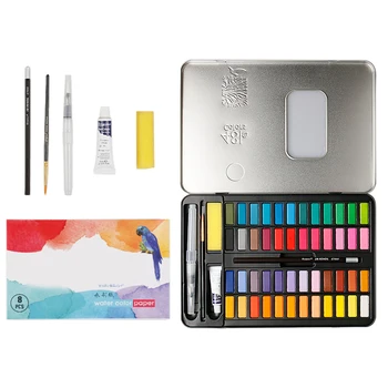 

36/48 Colors Student Metal Box For Kids Drawing Solid Watercolor Paint Set Art Supplies Beginner School With Brush Pigment