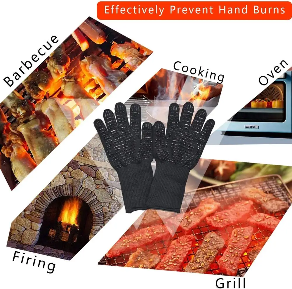 WALFOS BBQ Gloves High Temperature Oven Gloves Insulated Durable Fire Resistant BBQ Heat Insulated Microwave