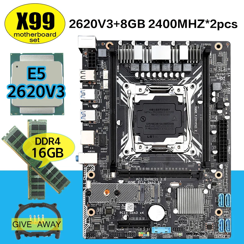X99 conjunto de Placa base con Xeon E5 2620 V3 LGA2011 3 CPU 2 uds X 8GB = 16GB 2400MHz memoria DDR4 NVME M.2 /wifi