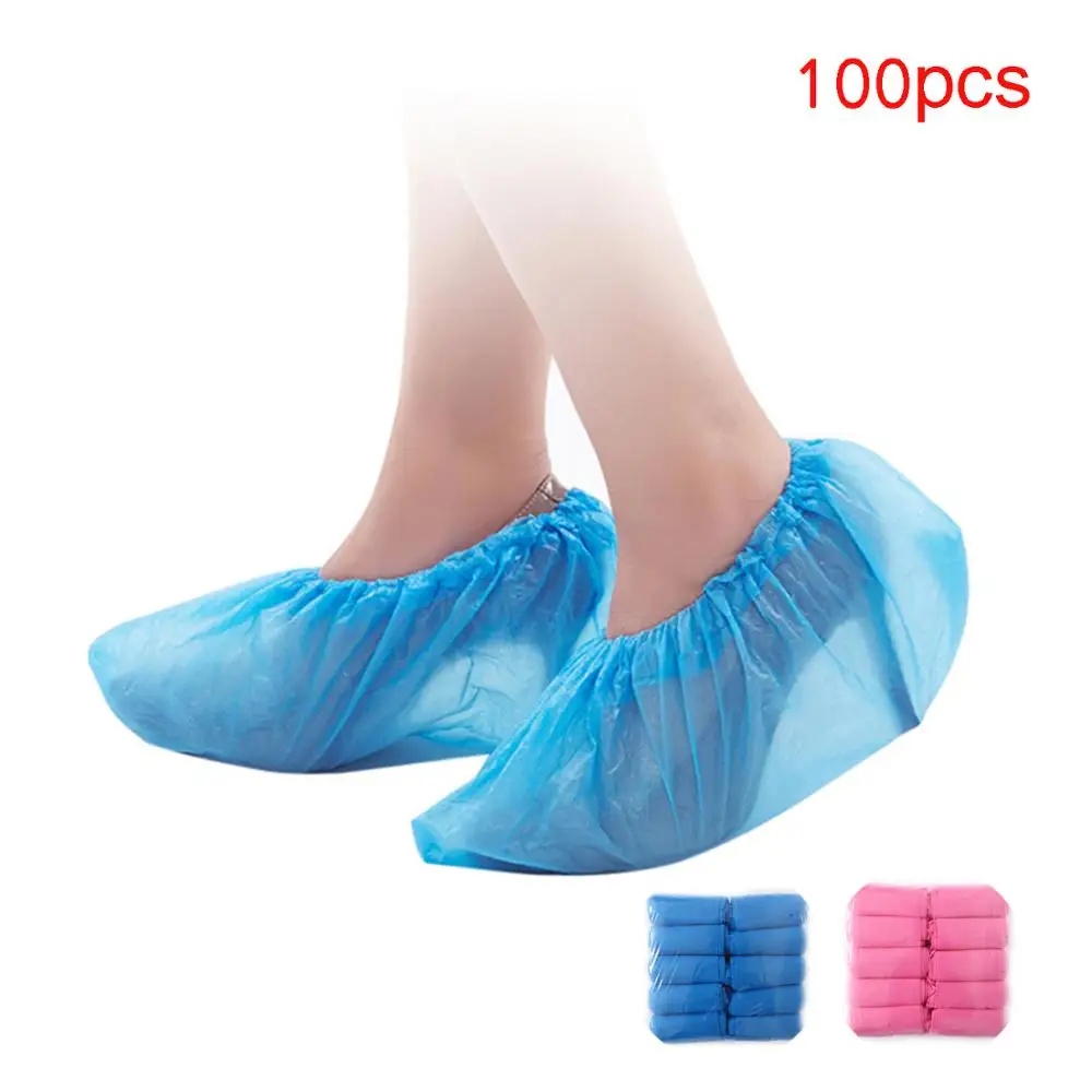 100pcs/Pack Waterproof Rain Shoes Boot Covers Plastic Disposable Overshoes 