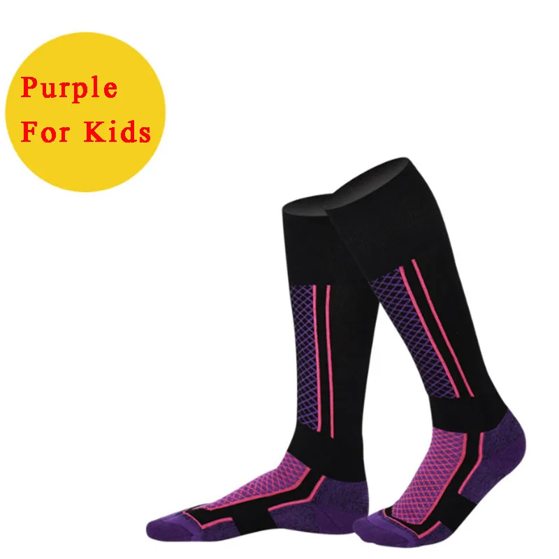 Kid Purple 1 пара носков для катания на лыжах, зимние теплые термоноски, толстые хлопковые спортивные носки для сноуборда, катания на лыжах, альпинизма - Цвет: Kid Purple