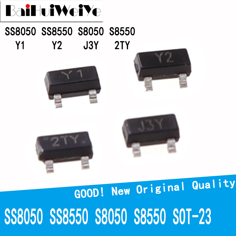100PCS SS8050 Y1 SS8550 Y2 S8050 J3Y S8550 2TY SOT23 SMD SOT-23 PNP NPN MMBT8050 MMBT8550 New Good Quality Transistor Triode