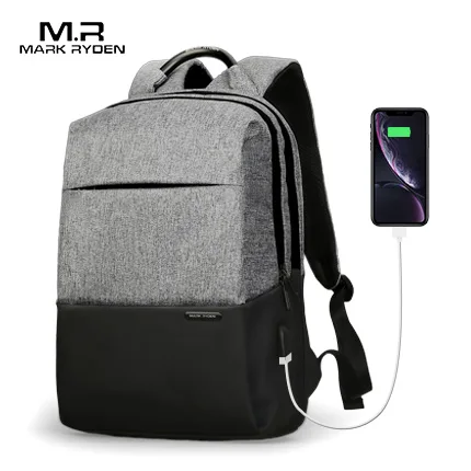 Mark Ryden мужской рюкзак большой емкости подростковый мужской Mochila Задняя Анти-Вор сумка зарядка через usb 15," рюкзак для ноутбука водонепроницаемый - Цвет: Grey