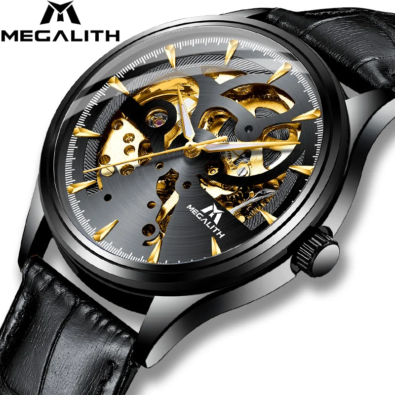 

MEGALITH Relojes Para Hombre Men Watches 2019 New Mechanical Automatic Wristwatch Waterproof Durable Leather Strap Watch 8078
