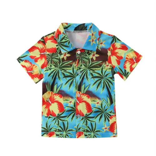 Новое поступление, Цветные Цветочные блузки рубашки для мальчиков летняя Праздничная рубашка с короткими рукавами для маленьких мальчиков повседневные тропические топики