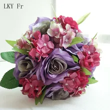 LKY Fr Свадебный букет цветы для свадебного букета Свадьба шелковые розы Гортензия розовый синий букет подружки невесты украшения Аксессуары