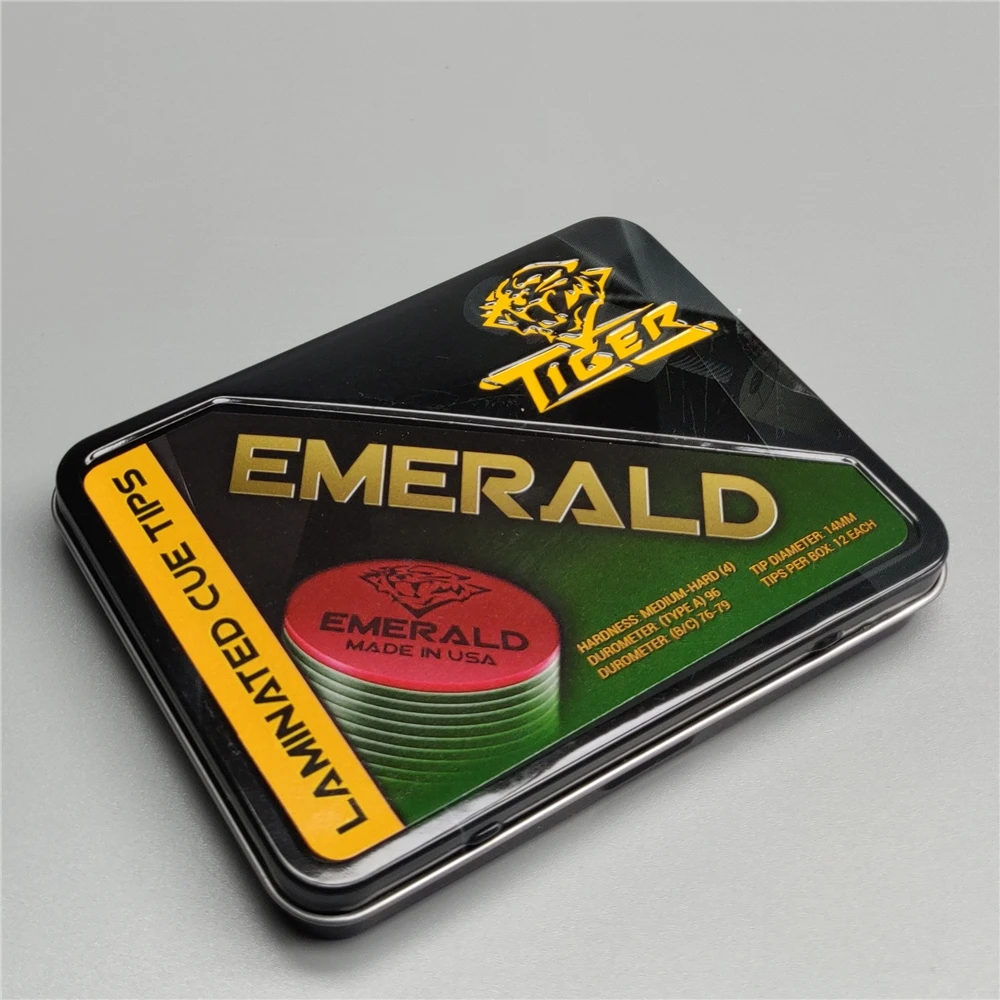 풀 큐 팁 14mm Tiger EMERALD Laminated USA Medium Hard 12 개/상자 가죽 Pro Carom 당구 큐 스틱 당구 액세서리